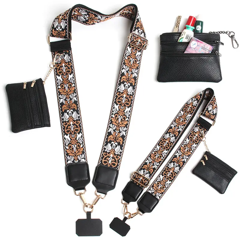 Boho fabric braided wide shoulder strap bag strap crossbody bag with mobile phone strap retro Bohemian fashion bag Casual Adjustable Strap