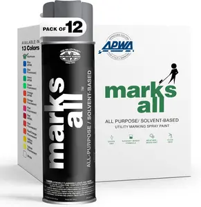 Fox Valley 18oz Marks All Solvent-Based Marking Paint, 12-Pack Aluminum – Long-Lasting, Weather-Resistant Paint for Wet or Dry Surfaces Like Metal, Grass, Concrete, Wood, & More
