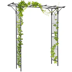 82" Decorative Metal Garden Trellis Arch With Durable Steel Tubing & Elegant Scrollwork, Perfect For Weddings. Southern Charm Design, Gray