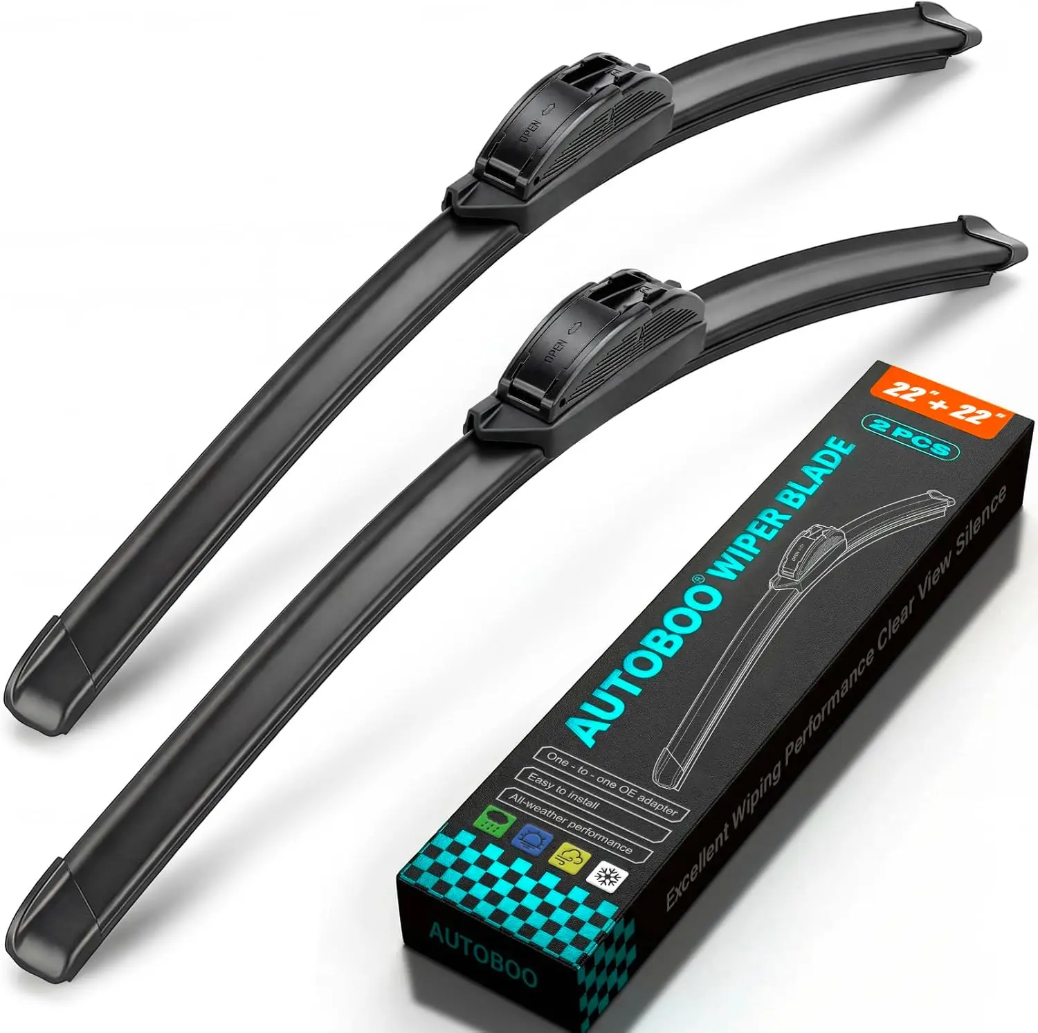 PLUS 22" + 22" All-Season Windshield Wiper Blades (Pack of 2), Premium OEM-Quality, Rust-Resistant Rubber Encased Design, Streak-Free, Quiet, Smooth & Long-Lasting Performance