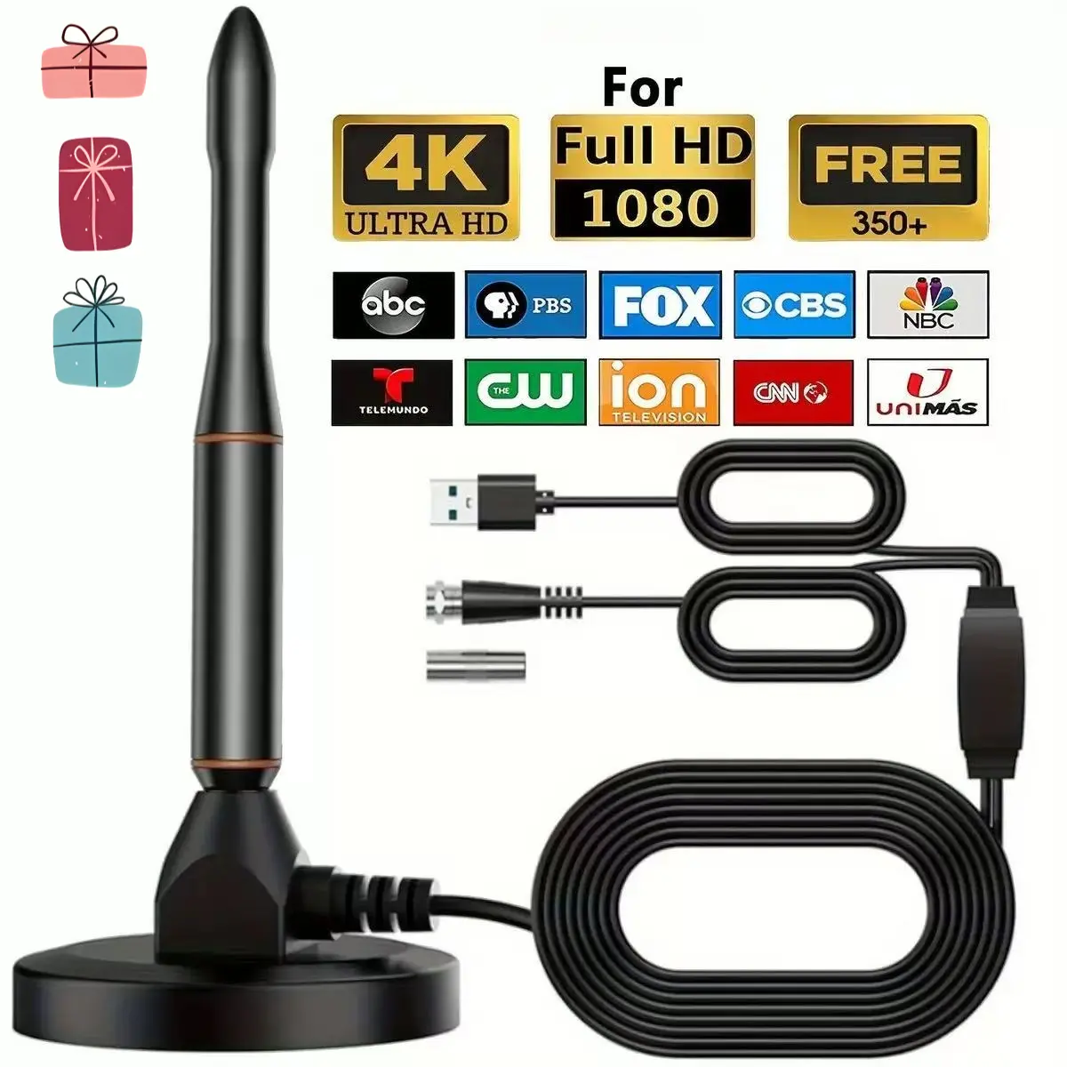 2026 TV Antenna with StrongMagnetic Base, HD Digital TV Antenna Indoor with Signal Booster,Antenna for Smart TV and All Older TV's-Supports 4K1080p