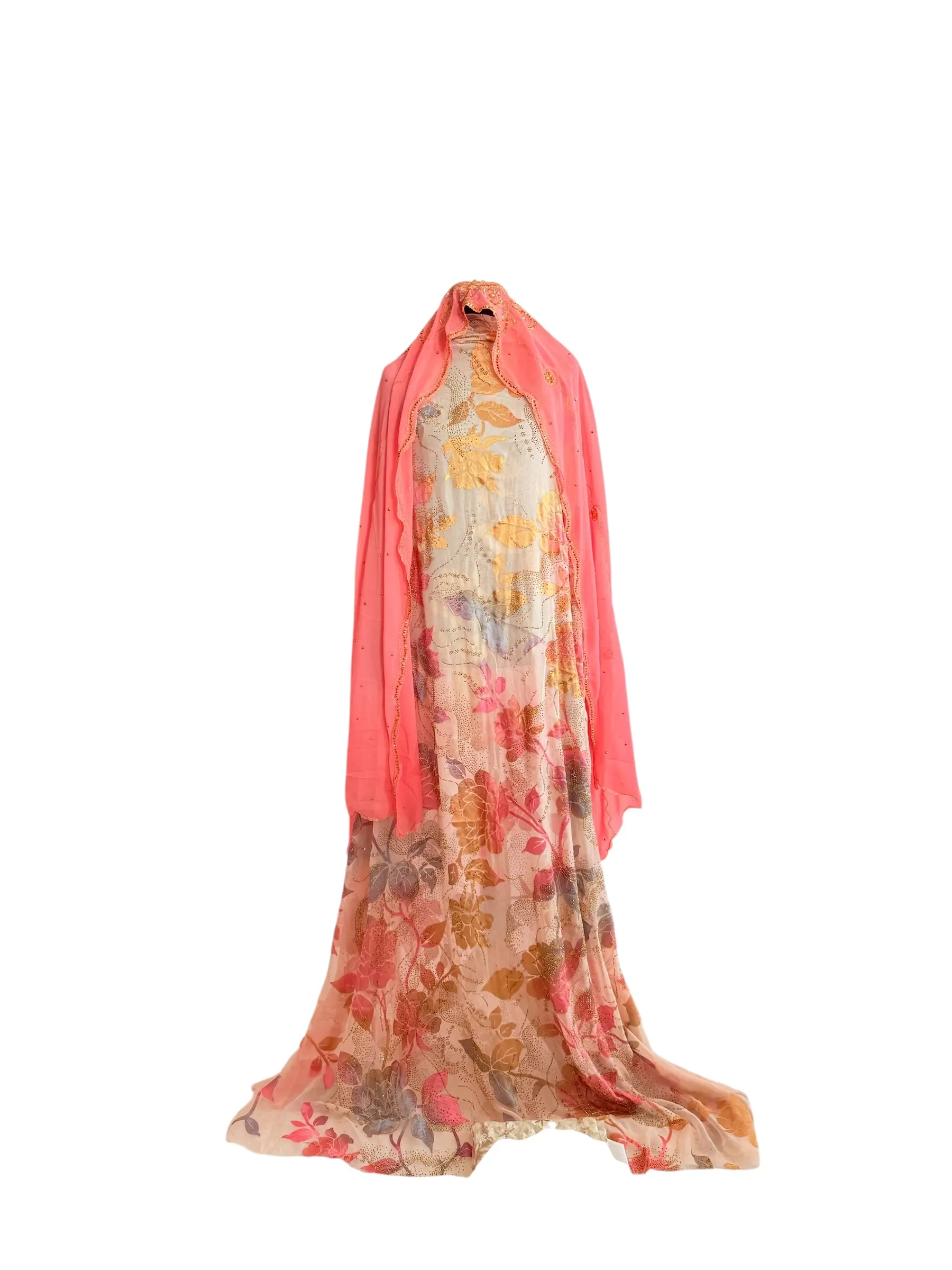 Luxury Blush Beige & Pink Floral 3-Piece Unstitched Dirac Suit with Embroidered Chiffon Dupatta