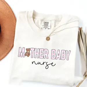 Coquette Mother Baby Nurse Shirt Bear Mother-Baby Unit Tshirt Gift for Mother Baby RN Grad Postpartum Nurse T-Shirt Gingham Comfort Colors