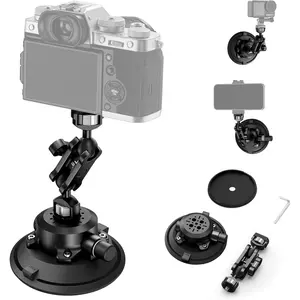 Camera Suction Cup Mount with Ball  Magic Arm,4.5" Metal Vacuum Suction Cup Mount  Windshield Dash Mount for Action Camera/Phone Holders with 1/4",1/8" Holes(Black)