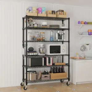6-Tier disassembly and free assembly NSF-Certified Steel Wire Shelving with Wheels