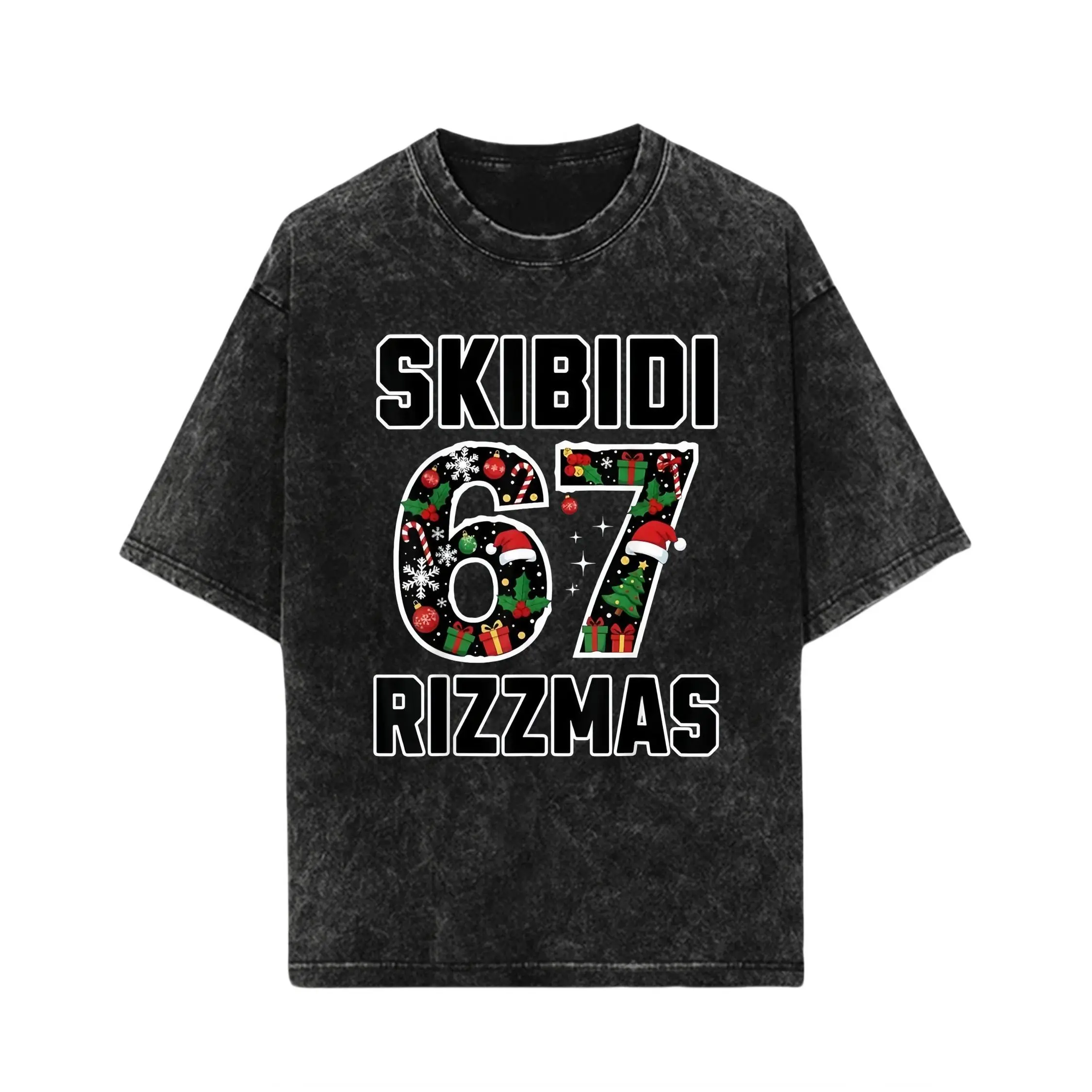 Solid Color Rizz Christmas 67 Funny Xmas Gen Alpha Skibidi Rizzmas 67 T-Shirt,Hoodie，Sweatshirt，Washed Cotton T-shirt