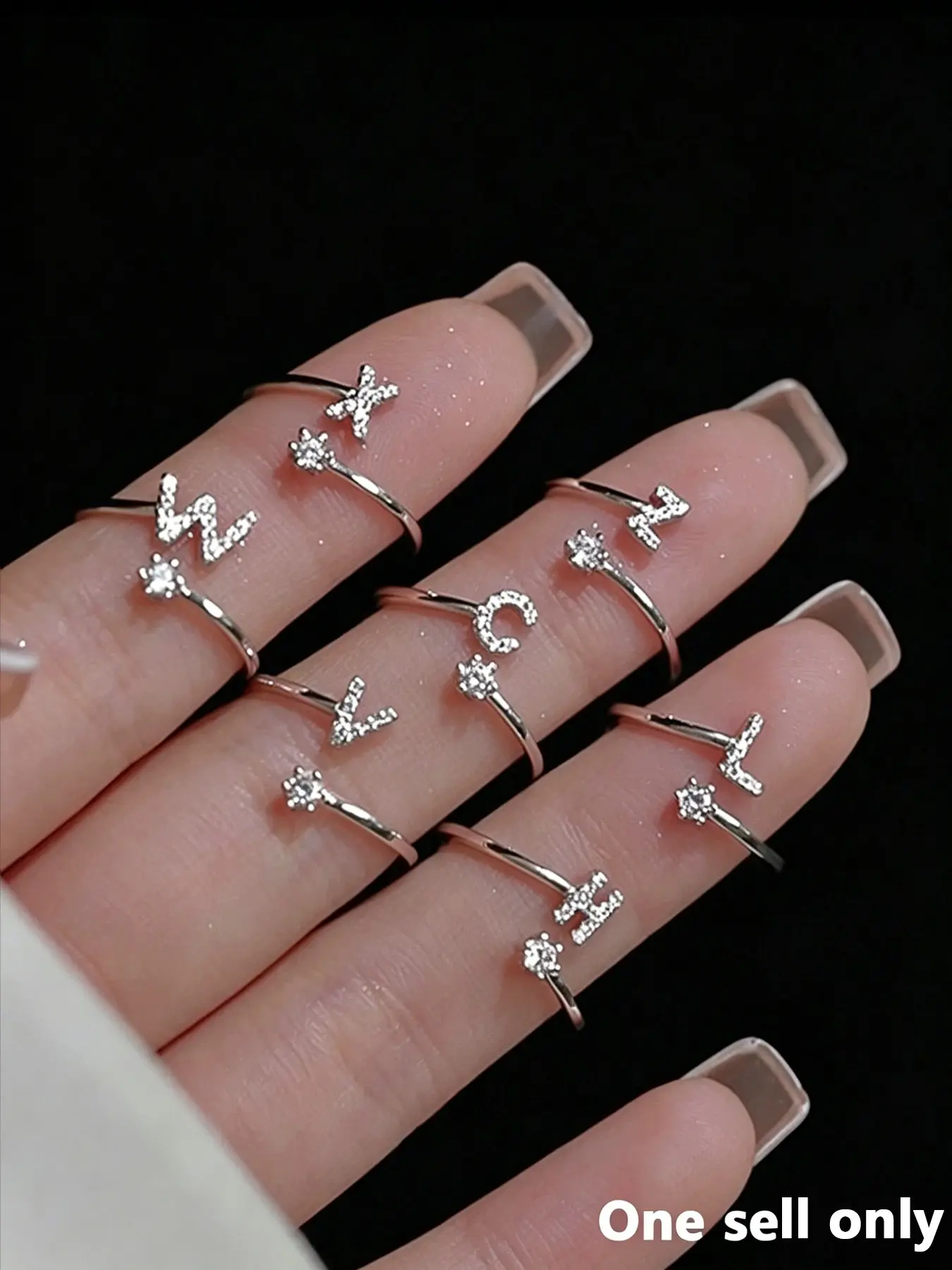 A-Z Initial Cuff Ring, Adjustable Open Design, Dainty Crystal Alphabet Letter Ring, Personalized Jewelry for Women, Perfect for Everyday Wear, Stackable with Other Rings, Great as Birthday or Friendship Gift.
