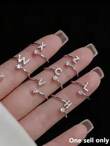 A-Z Initial Cuff Ring, Adjustable Open Design, Dainty Crystal Letter Ring, Personalized Jewelry for Women, Perfect for Everyday Wear, Stackable with Other Rings, Great as Birthday or Friendship Gift.