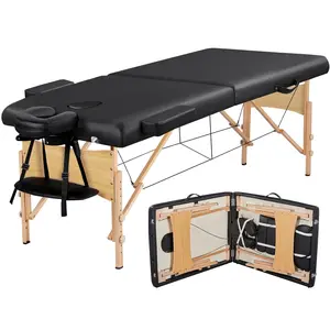 Costoffs 2-Section Foldable Massage Bed with Face Cradle & Armrests, Heavy-Duty Portable Salon Bed for Home Spa & Professional Use