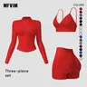 Women's 3-Piece Activewear Yoga Set - Zip Up Jackets Stand-Collar Cropped Long-Sleeve, V-Neck Workout Tops Sports Bra, High Waist Butt-Lifting Athletic Shorts, Second-Skin Soft Fitness Outfit