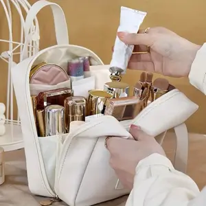 Multi-Functional PU Leather Travel Organizer Bag | Large Capacity Portable Storage Bag with Handle & Inner Pockets for Women – Waterproof PU Leather Handbag for Daily & Travel Use