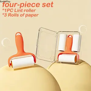 Portable Mini Lint Roller Set, Instant Pet Hair Remover with Strong Adhesive Sheets, No Power Required, Reusable Handle with 3 Replacement Rolls for Clothes, Carpets, Sofas and Car Seats