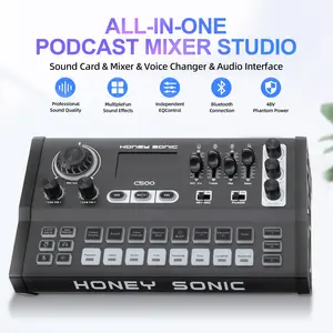 RGB Multi-Effect Live Audio Mixer Sound Card - All-in-1 Home Amplifier with Built-in DJ Sound Effects, Shock Mount, 5V Standard Power, Adjustable Settings, Black C500, Dual-Core DSP Chip, Daily Use, TikTok Shop Creator Picks
