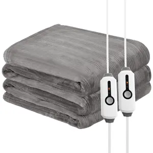 Electric Heated Blanket 84'' x 90''  Size Flannel Fabric, Keep Your Warm All Night, Dual Controllers, 4 Heating Levels& 10 Hours Auto Shut-Off,