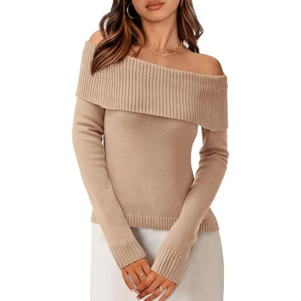 PRETTYGARDEN Womens Off the Shoulder Sweater Trendy Fall | Slim Fit Ribbed Knit Pullover, Soft Cozy Long Sleeve Tops, Winter Fashion Clothes for Going Out, Date Night & Holiday Party #SohoChic