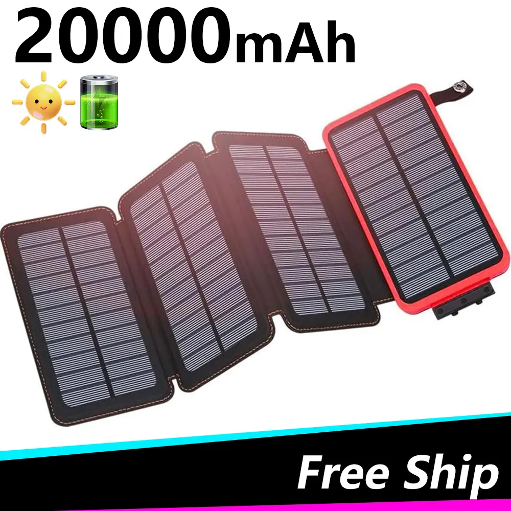Solar Powered Power Bank, Portable Sun Energy Rechargeable Phone Charger with Expandable Foldable Solar Panels, 20000mAh Large Capacity Solar Power Bank for Smart Phones, Tablets