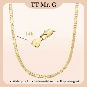 New 14K Gold Plated Figaro Pig Nose Link Chain Necklace, 3mm/5mm Rectangular Figaro Chain, 20"/24" Length, Tarnish Resistant Hip Hop Streetwear Jewelry, Minimalist Layering Chain Gift
