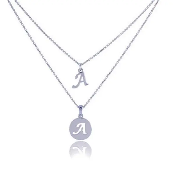 BG247 Dainty Double Initial Necklace with Adjustable Chain and Extender - Silver Finish, Features Two A Letter Pendants