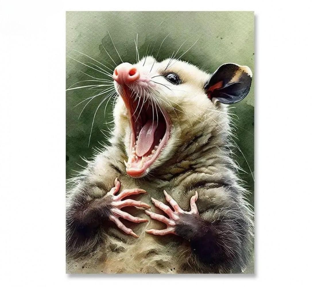 Decorlion Shabby Chic Opossum Poster Canvas Wall Art Funny Animal Humor Artwork for Quirky Home Decor Lovers cartoon pattern