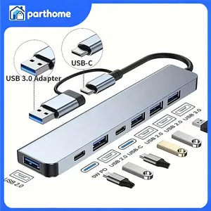 USB C Adapter USB Adapter 3.0, Aluminum 7-in-1 USB Extender, USB Splitter With 1 USB 3.0, 4 USB 2.0 And 2 USB C Ports, For Electronics/computers And Accessories/peripherals/port Adapters/port Adapters/aluminum Alloy Housing
