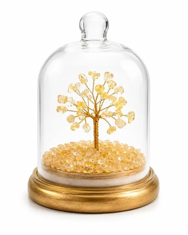 LEESHADE Citrine Crystal Tree in Glass Dome, 6-Inch Money Tree Decor
