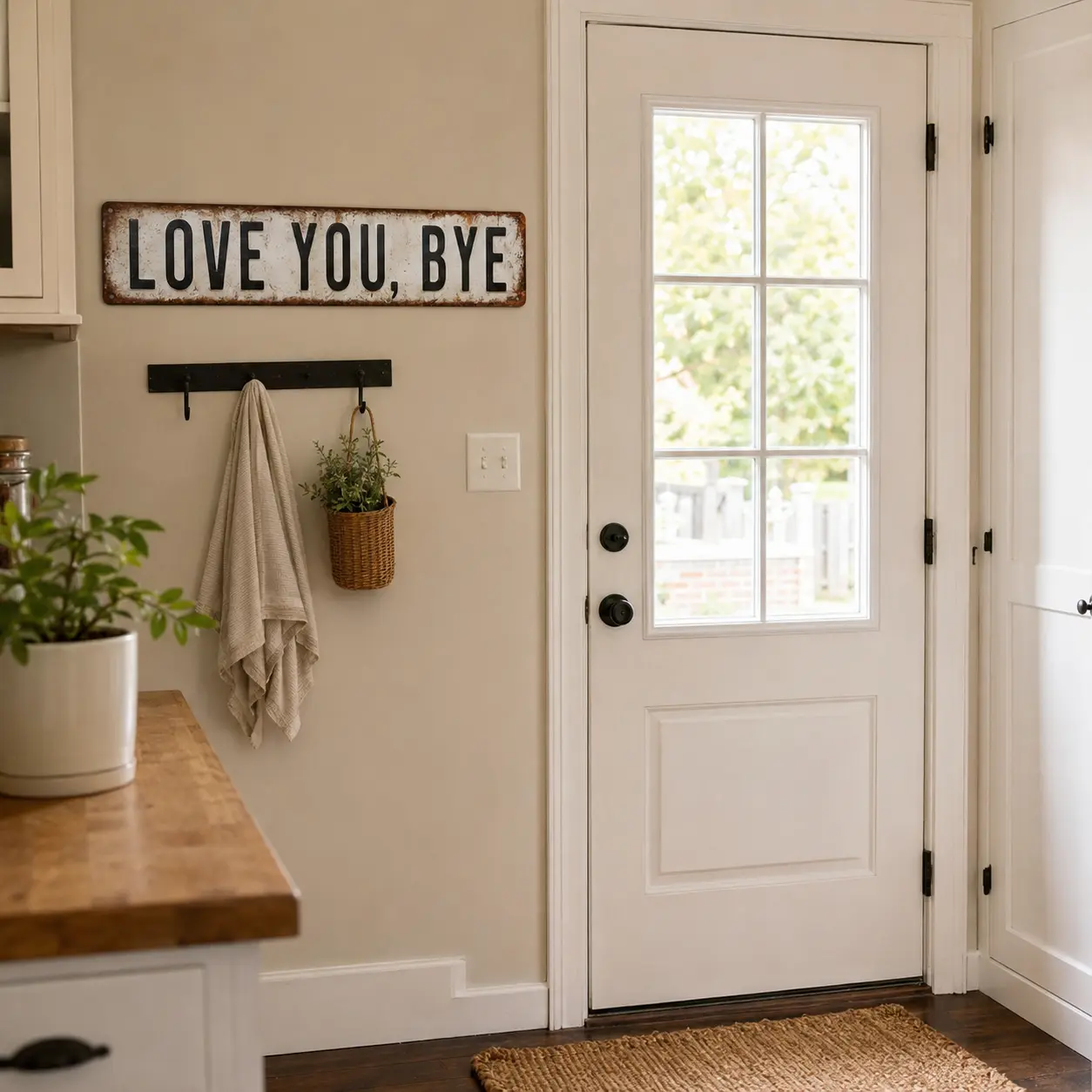 16x4 in Vintage Metal Decorative Sign, Aged Home Sign with 16x4 Door Fit, Rustic Tin Wall Art for Farmhouse Entryway, Fits Hallways and Mudrooms, Garage Gate Accent Hanging Plaque, Aged Home Signs, “Love You Bye” Fun