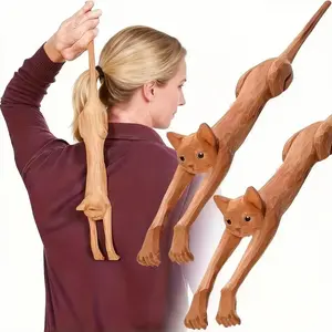 ABS Cat-Shaped Back Scratcher with Whimsical Design, Durable Plastic Grooming Tool in Dark Khaki - Novelty Gift for Cat Lovers