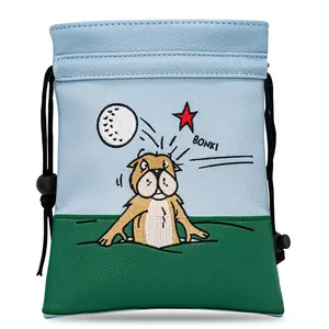 Marmot Style Golf Bag with Drawstring Closure, Portable Durable Faux PU Golf Ball & Tee Pouch, Perfect Gift for Men Golfer, Golf Accessories