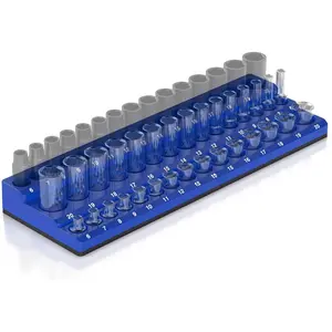 Socket Organizer (3/8-Inch Drive, 3 Row) -  Tool Organizer & Socket Holder - Tool Box Socket Organizers - Metric Blue - Holds 54 Sockets - Professional Grade - Part: 1556