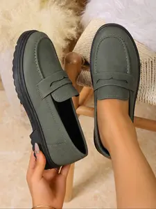 Women's Fashion Slip-On PU Leather Loafers, Business Casual Soft Sole Anti-Slip Shoes, Comfortable British Style Design for Daily Wear