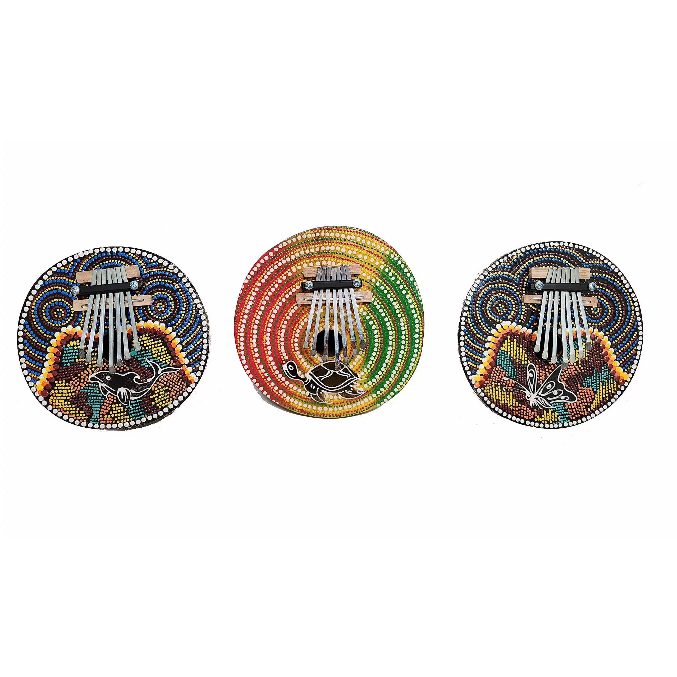 Kalimba Thumb Piano Mbira 7 keys Coconut Shell Musical Instrument Beginner Aboriginal Dot Design