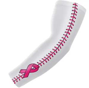 Sports Compression Arm Sleeve Pink Ribbon Cancer Awareness Baseball Stitch