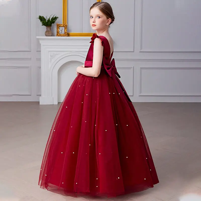 278 Vintage Girls Long Dresses Toddler Kids Floral Gown Flower Girl Wedding  Party Dress Solid Color Tulle Wedding Banquet Catwalk Piano Performance  Costume - TikTok Shop