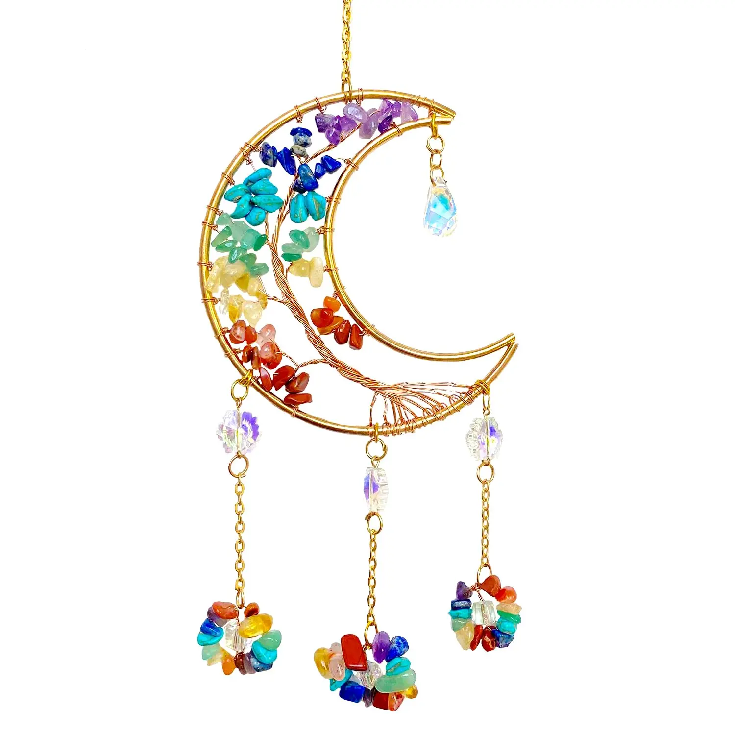 Moon Dream Catchers With Crystal 7 Chakra Suncatcher Rainbow Maker Good Luck Decor For Window Wall Car Home Garden