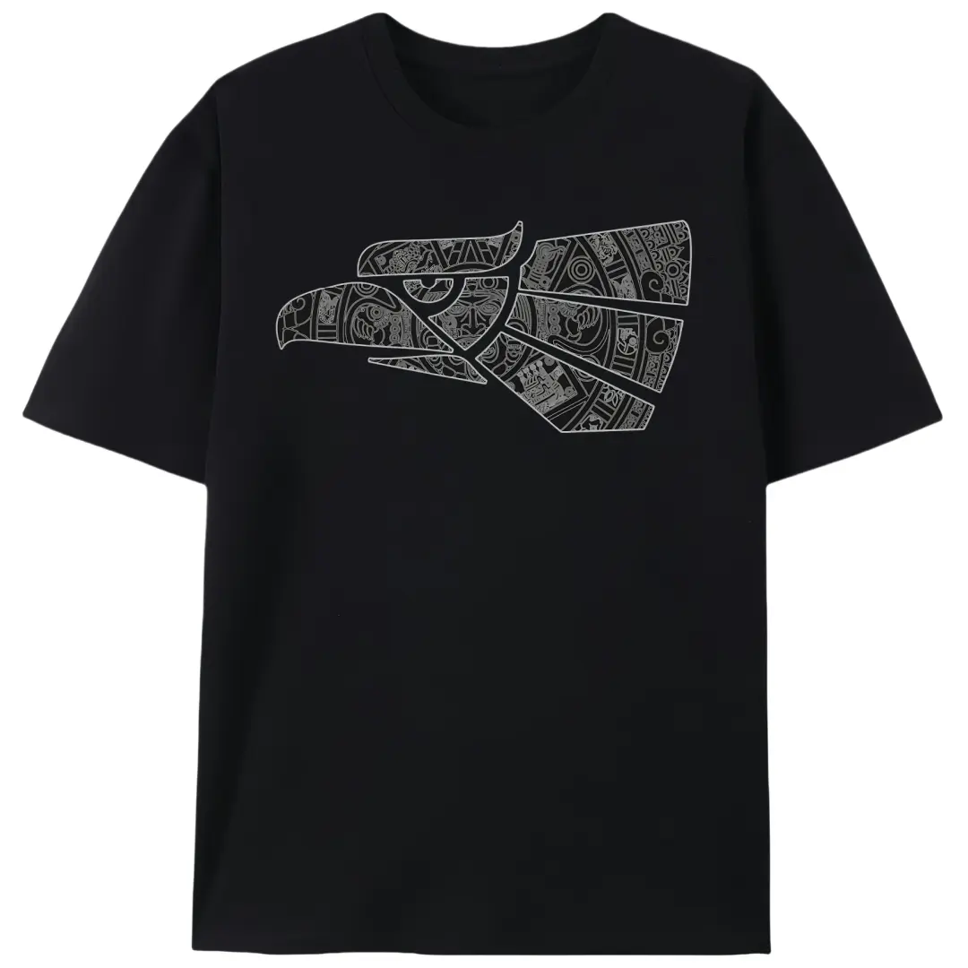 Men's Stretch Shortsleeve Tshirt - Eagle & Aztec Calendar Print, Round Neck Casual Cotton Knit Streetwear Top, Made in Mexico, Menswear Casual T-Shirts