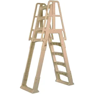 Vinyl Works A Frame Ladder with Barrier for Swimming Pools 48 to 56" Tall, Taupe