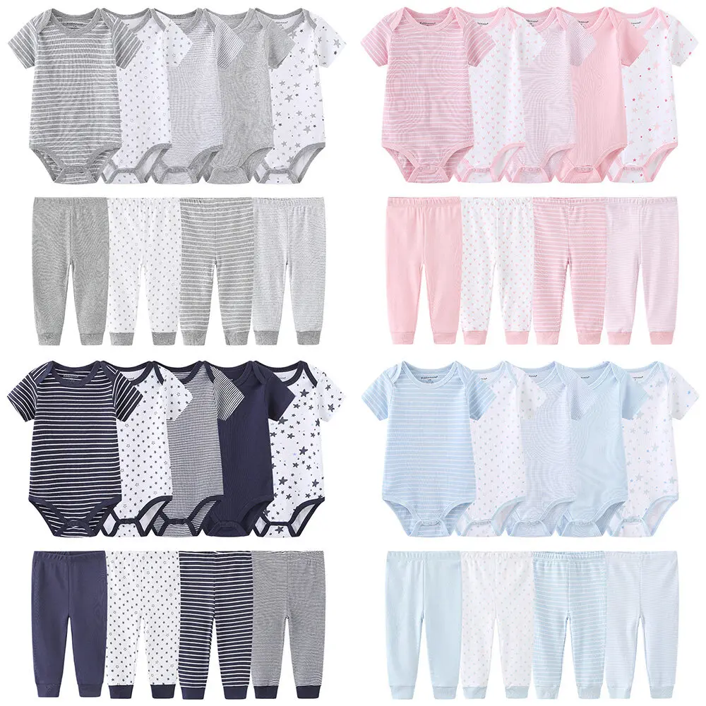 Unisex Baby Clothing 9-Piece Organic Cotton Gift Set Pack - Soft Fitted Crew Neck Short Sleeve Bodysuits, Snap Buttons Closure Pants, Shoulder Magic, Assorted Prints for Newborns 0-12M, Easy Changes, Outfits