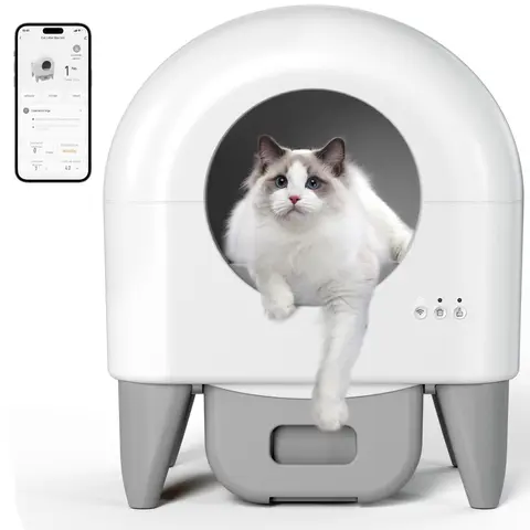 95L Modern Wi-Fi App-Controlled Automatic Litter Box - Safety Sensors, Hybrid Design, Removable Waterproof Liner, 15-Day Waste Bin, 2 Garbage Bag Rolls, Easy Cleaning for Pet Lovers