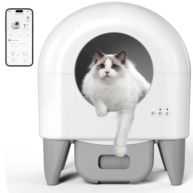 95L Modern Wi-Fi App-Controlled Automatic Litter Box - Safety Sensors, Hybrid Design, Removable Waterproof Liner, 15-Day Waste Bin, 2 Garbage Bag Rolls, Easy Cleaning for Pet Lovers