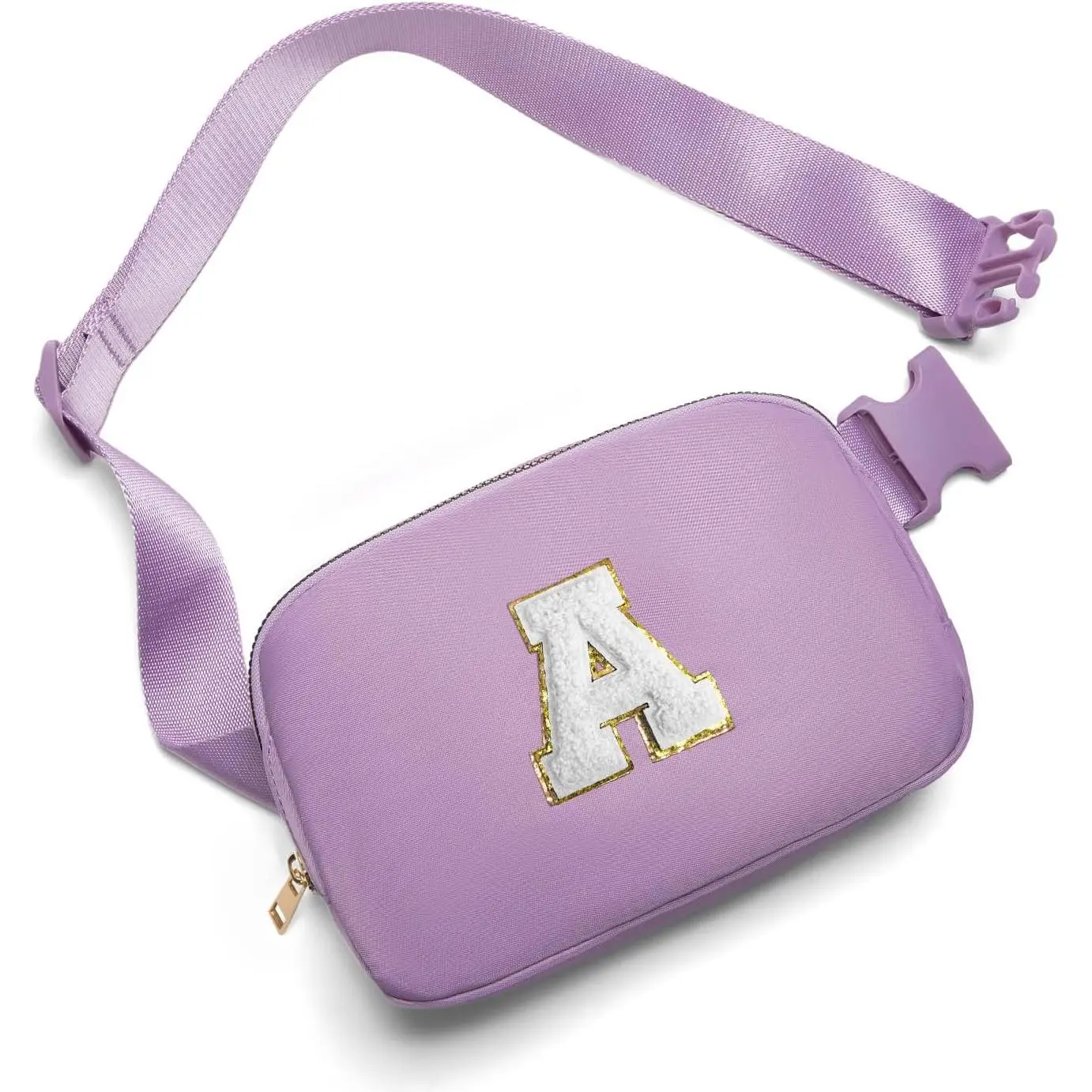 Minimalist Personalized Initial Patch Belt Bag for Teen Girls, Cute Water-Resistant Nylon Crossbody Fanny Pack with Adjustable Strap for Travel, Crossbody Bag, Zip, Buckle, Graphic, Traveling, Letter, Unisex, 19.8Cm X 6Cm X 12.7Cm