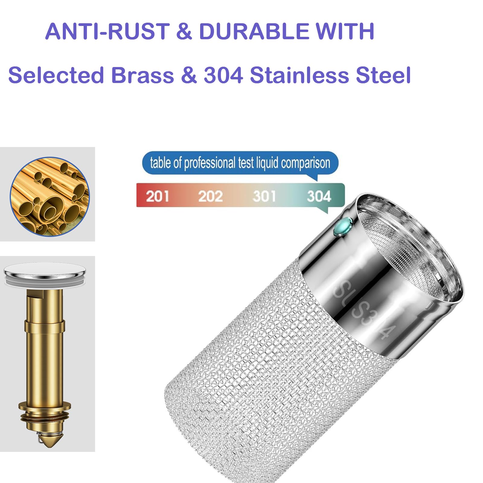 Bathroom Sink Drain Strainer, Pop-up Sink Drain Strainer with Removable Stainless Steel Strainer Basket Hair Catcher, Bathroom Sink Strainer for Bathroom Sink Stopper Replacement