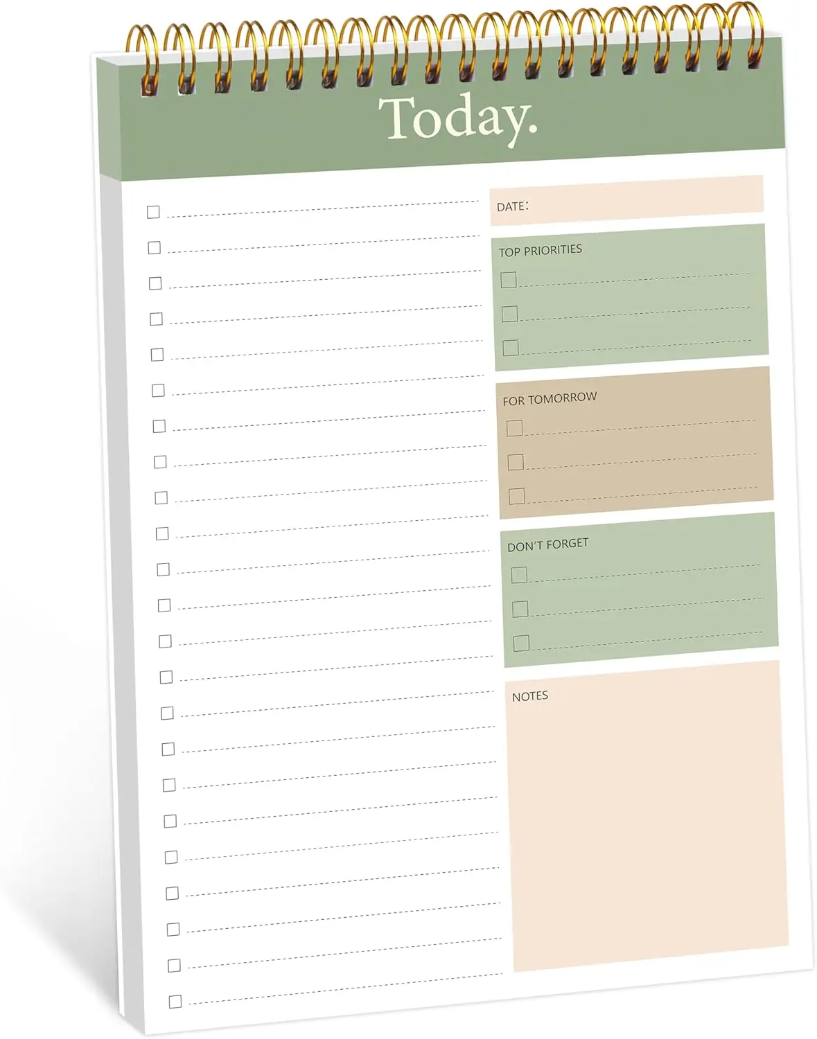 Dark Green Spiral Undated Daily Planner Notepad - Office Stationery, Hourly Schedule, 52 Tear-Off Sheets, 6.5"x9.8" Size, Double Twin Wire, Durable, Easy to Carry Task Productivity Checklist Organizer