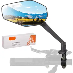 Bike Mirror, Bike Mirror Handlebar Mount, 360° Adjustable Safety Rear View Mirror, Scratch Resistant Glass Lens, Fit for Mountain Bike, Road Bike, E-bike, Scooter, Left Side