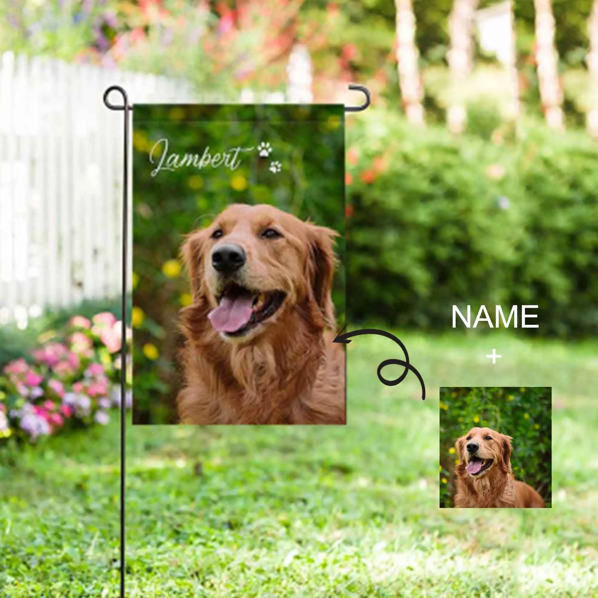 Custom Photo Garden Flag, Personalized Pet Name Yard Banner, Outdoor Decor, Dog Lover Gift, Memorial Lawn Sign, Housewarming Garden Flag, Gift Set