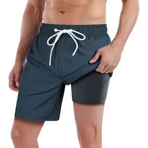 Mens Swim Trunks with Compression Lined 7'' Swim Shorts Quick Dry Swimwear Boardshorts with Boxer Brief Liner