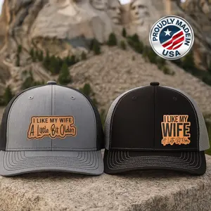 I Like My Wife Older Hat – Funny Trucker Cap with Leather Patch – Adjustable Mesh Snapback - FREE Keychain with purchase