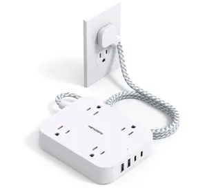 Flat Plug Extension Cord, HANYCONY 5ft Power Strip with 4 USB Ports(2 USB C), 4 Widely Outlets Extender, Wall Mount, Desk Charging Station for Office School Travel Dorm Room Essentials, ETL Listed