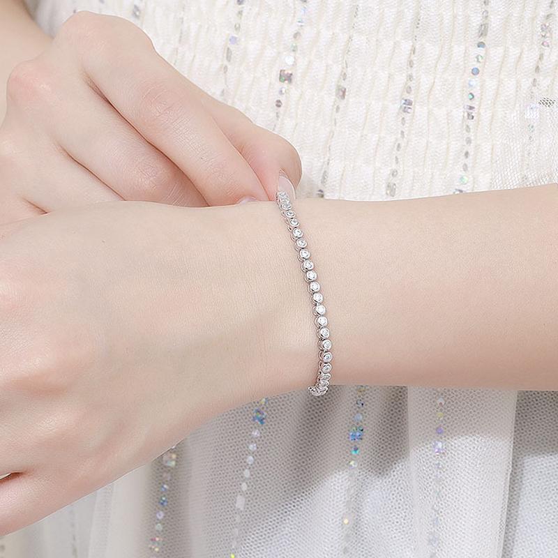 EWYA Sparkling 0.1ct 3mm Moissanite Tennis Bracelet with GRA for Women Party Fine Jewelry S925 Sterling Silver Diamond Bracelets