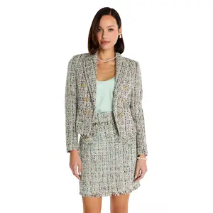 Gabrielle Double Breasted Tweed Blazer - Teal Multi