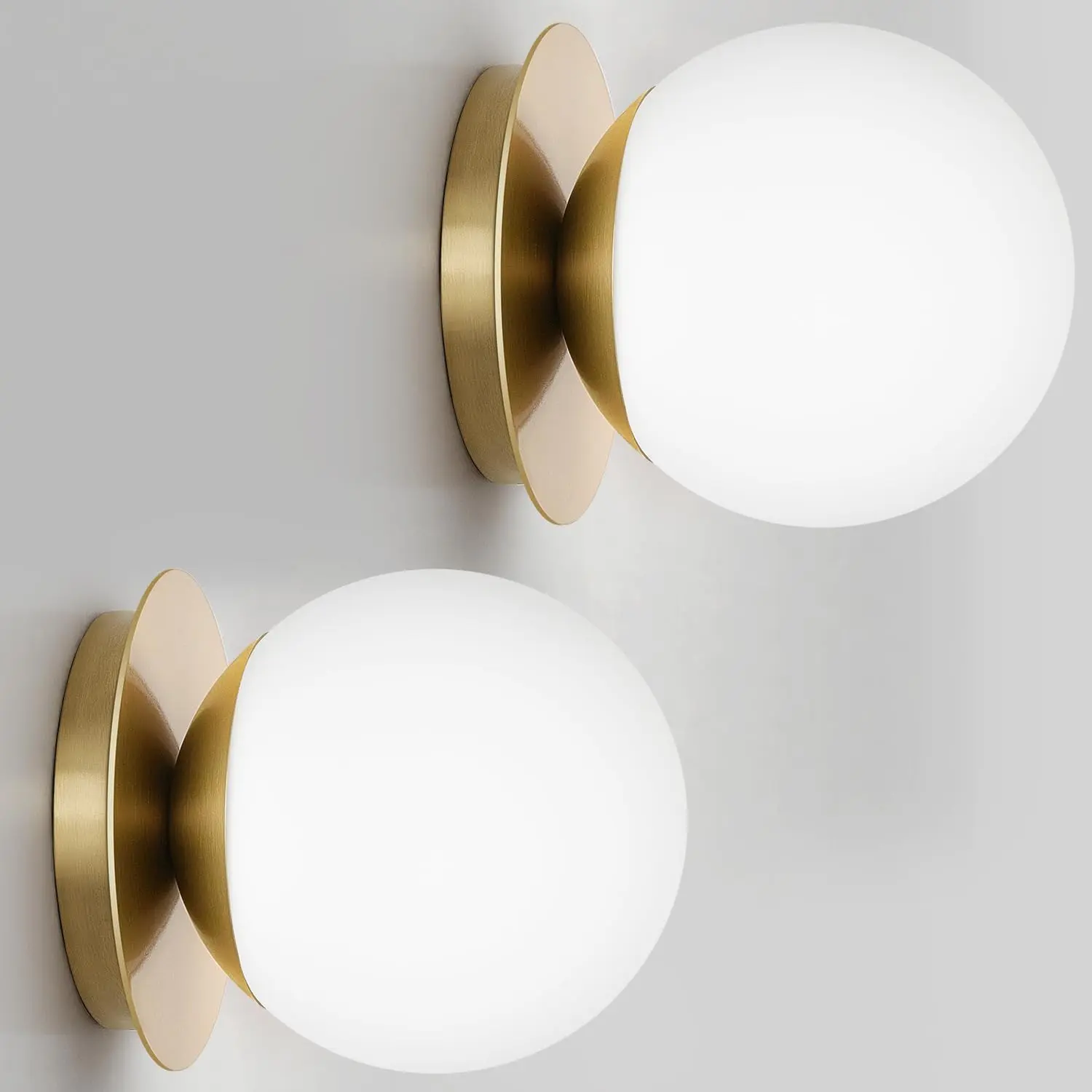 2-Pack Aged Brass Finish Contemporary Globe Wall Lights - Line Voltage Indoor Lighting Fixtures with AC Power Supply for Home Bedroom, Living Room